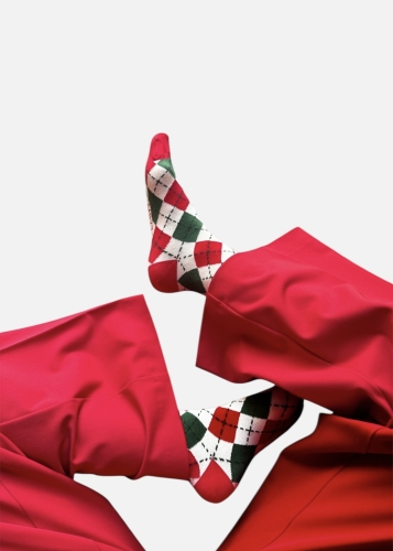 Skarpetki białe w zielono czerwone romby z zielonym akcentem