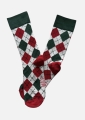 Skarpetki białe w zielono czerwone romby z zielonym akcentem