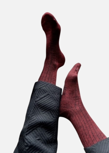 Kolorowe skarpetki prążkowane bordowe