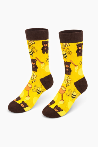 Kolorowe skarpetki żółte z misiami i pszczółkami
