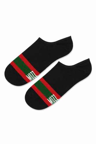 Klasyczne stopki czarne z silikonem na pięcie z głębokim wycięciem zielony pasek