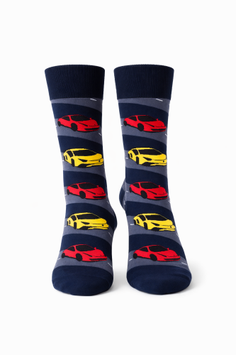 Kolorowe skarpetki granatowe w samochody
