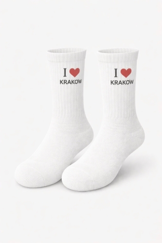 Sportowe skarpetki białe ribowane I LOVE KRAKÓW