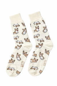 Kolorowe skarpetki kremowe w Pieski Corgi