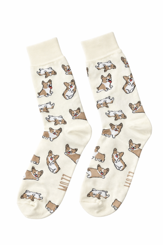 Kolorowe skarpetki kremowe w Pieski Corgi