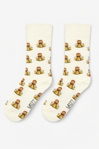 Kolorowe skarpetki kremowe folkowe łowiczanka