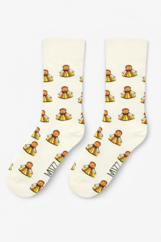 Kolorowe skarpetki kremowe folkowe łowiczanka