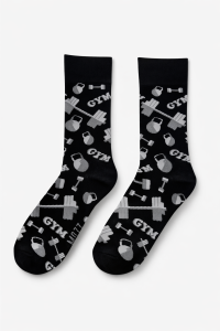 Kolorowe skarpetki czarne z motywem siłowni