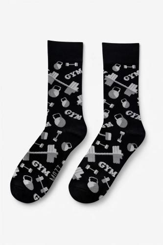 Kolorowe skarpetki czarne z motywem siłowni