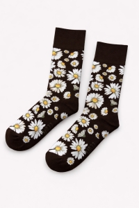 Kolorowe skarpetki brązowe w stokrotki