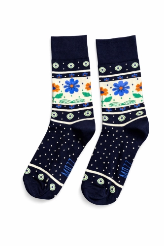 Kolorowe skarpetki granatowe z motywem Folk Bloom
