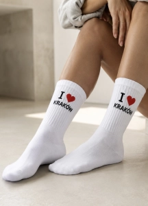 Sportowe skarpetki białe ribowane I LOVE KRAKÓW