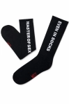 Sportowe skarpetki czarne prążkowane z napisem Master of sex even in socks